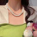 Flyshadow French Retro Multi-Layered Pearl Choker Simple White Acrylic Bead Chain Necklace Elegant Jewelry