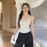 Flyshadow Kawaii Sweet Lace Tanks Women Korean Fashion Y2k Harajuku Streetwear Polka Dot Printing Slim Tees Tops Soft Hot Gril 2024