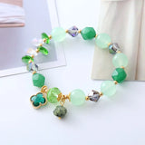 Flyshadow Green Agate Crystal Bracelet for Women with Sweet and Elegant Four-Leaf Clover Pendant Ideal Gift for Classmates and Girlfriends