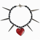 Flyshadow Punk Rivet Red Heart Pendant Necklace Goth Charms Necklace Women Grunge Jewelry Hip Hop Accessories Necklaces