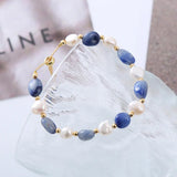 Flyshadow New Baroque Pearl Bracelet Ethnic Style with Natural Freshwater Irregular Shape Blue Beaded Fashion Jewelry for Women Free Ship