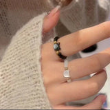 Flyshadow Girls Cute Creative Shell Little Black Cat Ring Elastic Rope Cute Personalized Beaded Versatile Ring Couple Ring Accessories