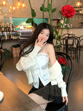 Flyshadow 2024 New Pure Color Lace Strap Blouse Ladies Casual Elegant Sexy Crop Tops Party Slim Korean Style Fashion Vest Design Chic