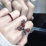 Flyshadow Women's Red Butterfly Ring High Class Luxury Ring Opening Adjustable French Style Personalised Party Jewellery Gift
