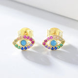 Flyshadow multi-color Zircon Eyes stud earrings Jewelry Earrings for Women Diamant earrings 14k Gold Silver earrings