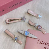 Flyshadow Girls Y2k Hairpins Sweet Rhinestone Pearl Love Side Bangs Hair Clip Female Ladies Barrettes Duckbill Clip Women Hair Accessories