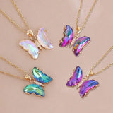 Flyshadow Butterfly Necklace For Women Aesthetic Pink Purple Crystal Pendant Choker Chain Jewellry Collars Jewelry Gifts