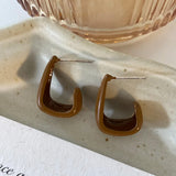 Flyshadow Brown Beige Enamel Oil C Shape Drop Earrings for Women Party Trendy Design Geometry Open Square Dangle Earrings Statement Jewelr