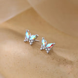 Flyshadow Korean Cute Hollow Butterfly Earrings for Women Exquisite Colorful Zircon Small Stud Earrings Girls Aesthetics Jewelry