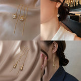 Flyshadow Trend Long Wire Tassel Thread Chain Climb Star Heart Beads Pendants Drop Earrings women's Straight Hanging Earings Jewelry