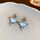 Flyshadow Korean Zircon Mang Star Ring Heart Earrings Sweet Cool Cream Blue Earrings Birthday Party Jewelry Gift Accessories