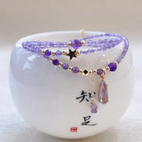 Flyshadow Gorgeous Natural Amethyst Bracelet for Women Exquisite Sweetness Purple Crystal Beads Jewelry High-end Fashion Hand Accessories