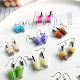 Flyshadow Creative Bubble Milk Tea Cup Drop Earrings for Women Fashion Handmade Resin Cute Bottles Earring Girls Party Jewelry Accessories