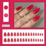 Flyshadow 24pcs Woman False Nails French Ballet Nail Art halo dyed Wearable Almond Fake Nails Full Cover Press on Nails Nail Tips DIY