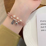 Flyshadow Sweet Bell Bracelet for Women with 4mm Crystal Beads Wristband Double Layer Fine Jewelry Cute Girls Hand Accessory Best Gifts