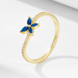 Flyshadow Original Sapphire Zirconia Butterfly Flower 14k Yellow Gold Plated Ring for women