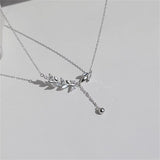 Flyshadow Simple Silver Color Alloy Leaf Clavicle Chain Necklace For Women Trendy Crystal Choker Fashion Jewelry Women's Accessories