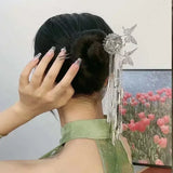 Flyshadow Fashion Creative Butterfly Flower Hairpins Exquisite Long Tassel Wedding Headwear Zinc Alloy Material Accessories Gifts
