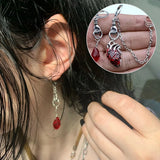 Flyshadow Beating Heart Huggie Earrings Gothic Punk Scary Red Bleeding Heart Asymmetrical Ear Cuffs Clips Hoop Earrings Halloween Party