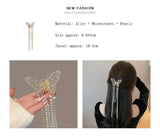 Flyshadow New Butterfly Pearl Tassel Hairpin Fashion Simple Side Clip Ponytail Claw Clip Elegant Women's Hair Clip Headdress Party Gifts