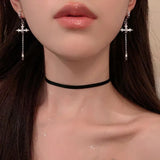 Flyshadow Cool Rhinestone Zircon Cross Earrings for Women Korean Fashion Long Tassel Earring Girls Daily Birthday Party Y2k Jewelry Gifts