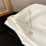 Flyshadow Summer Fashion Bling Girl Clavicle Chain Necklace Japanese Korean Personality Double Love Full Diamond Necklace Creative Gifts