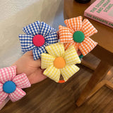 Flyshadow 1pc Handmade Colors Plaid Flower Elastic Hair Bands Cute Candy Color Sunflower Hair Rope Children Ponytail Holder Accessories