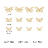 Flyshadow 12pcs/lot Metal Inspired Hollow 3D Paper Butterfly Decorations for Parties, Festivals, Weddings, Birthdays, Wall Stickers