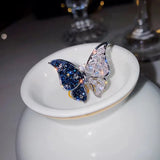 Flyshadow Butterfly Ring For Women Fashion Luxury Blue White Color Crystal Open Ring INS Women Party Ring Rock Jewelry Street Fashion