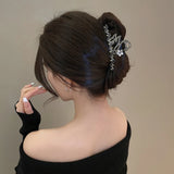 Flyshadow New black swan metal hair clip elegant Women pearl flower ponytail clip fashion shark clip headdress summer accessory