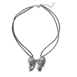 Flyshadow Korean Fashion Big Bow Pink Black Rope Pendant Necklace for Women Cool Sweet Charm Trendy Aesthetics Y2k Jewelry Accessories