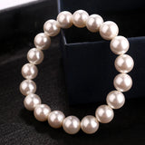 Flyshadow Classic Elegant Elastic White Pearl Bracelet For Women Men Wedding Banquet Stretch Bracelets 6-12mm Beads Handmade Jewelry Gift