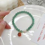 Flyshadow Unique Crystal Bracelet with Green Strawberry and Peach Charm Pendant Fine Jewelry for Women Ideal Gift for Girlfriend Free Ship