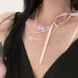 Flyshadow Style Crystal Beaded Bow Women's Necklace Fashion Luxury Daily Casual Club Party Necklace For Women Jewelry Accessories