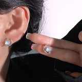 Flyshadow New Korean Zircon Moon Crystal Stud Earrings Cute Moonlight Stone Earrings Birthday Party Anniversary Jewelry Accessories