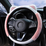 Flyshadow Cute Cartoon Plush Kitten Warm Car without Inner Ring Steering Wheel Cover Car Accessories Suitable for 14.5-15INCH