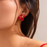 Flyshadow Red Bow Ladies Earing Korean Fashion Exclusive 2024 Wedding Club Party Eardrop For Women Fashion Jewelry Accessories Y2k New