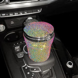 Flyshadow Car Ashtray Portable Bling Cigarette Smokeless Cylinder Cup Holder with Blue LED Light Indicator Car Accessories for Women