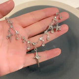 Flyshadow Fashion Chic Cross Crystal Zircon Pendant Tassel Necklace for Women Girls Clavicle Chain Accessories Aesthetic y2k Jewelry