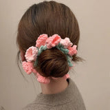 Flyshadow Fashion Colorful Color Flowers Handmade Knitted Hairloop Woolen Hook Woven Hair Circle hairrope For Women Girls Hair Accessories