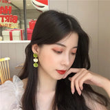 Flyshadow Fashionable Matcha Green Earrings Irregular Geometric Earrings Internet Celebrity Temperament Small and Fresh Long Earrings