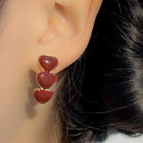 Flyshadow Red Enamel Oil Heart Drop Earrings for Women Party Trendy Geometry Golden Metal C Shape Dangle Earrings Statement Jewelry