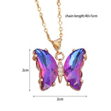 Flyshadow Butterfly Necklace For Women Aesthetic Pink Purple Crystal Pendant Choker Chain Jewellry Collars Jewelry Gifts