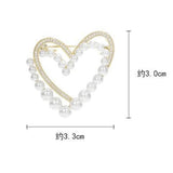 Flyshadow Luxury Double Layer Love Heart Brooches For Women Elegant Rhinestone Imitation Pearl Heart Pins Sweater Cardigan Buckle Jewelry