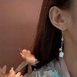 Flyshadow Vintage Flower Dangle Earrings with Tassel Ear Chains for Women High Quality Neon Jewelry Set Chinese Drama Dress Up Accessories