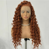 Flyshadow Ginger Long Deep Curly Lace Wig Synthetic Lace Front Wigs For Women Heat Resistant Friendly Cosplay Wig Orange Lace Hair Natural