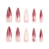 Flyshadow Y2K Cool Fake Nails Red Flame French Artificial Nail Art Wearable Gradient False Nails For Girl Press On Long Stiletto Nail Tips