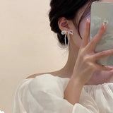 Flyshadow Bow Tassel Women's Earrings Sweet and Romantic Korean Fashion Imitation Pearl Luxury Gift Wedding Earrings For Ladies Jewelry