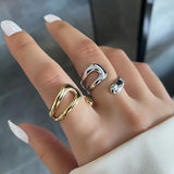 Flyshadow 2024 Trendy Vintage Elegant Irregular Adjustable Rings for Women Punk Geometric Hollow Open Ring Party Jewelry