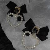 Flyshadow French Style Haute Couture Original Design Bow Pearl Heart Earrings Exaggerated Temperament Fashion Jewelry